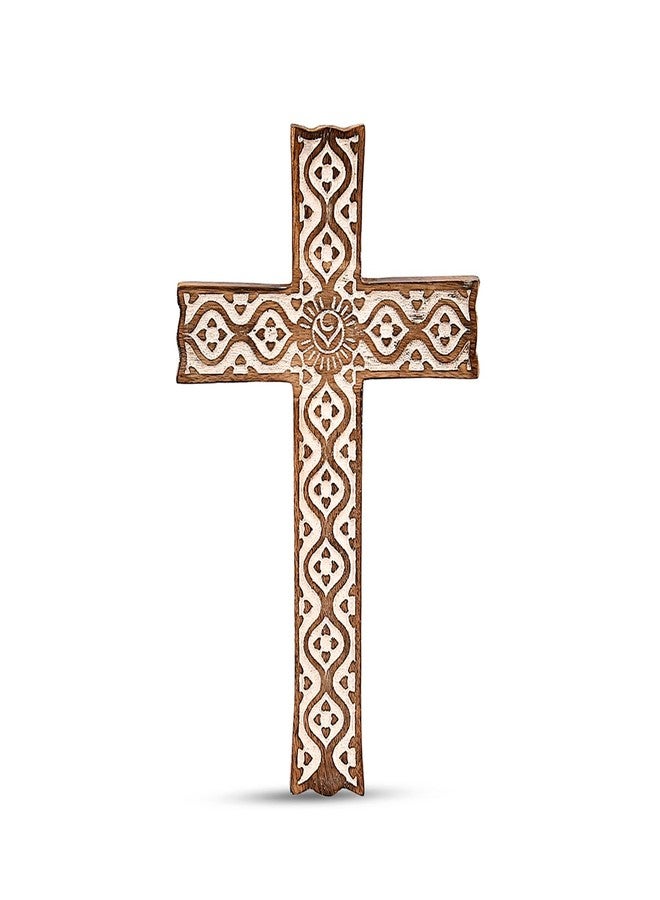 Kimona Cross Mango Wood Decorative Spiritual Art Sculpture Finish Religious Carvings Living Room Home Décor (10" X 6" X 0.75") - Image 1